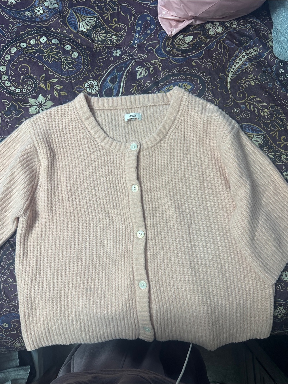 Aerie Women's Soft Pink Button-Front Ribbed Cardigan